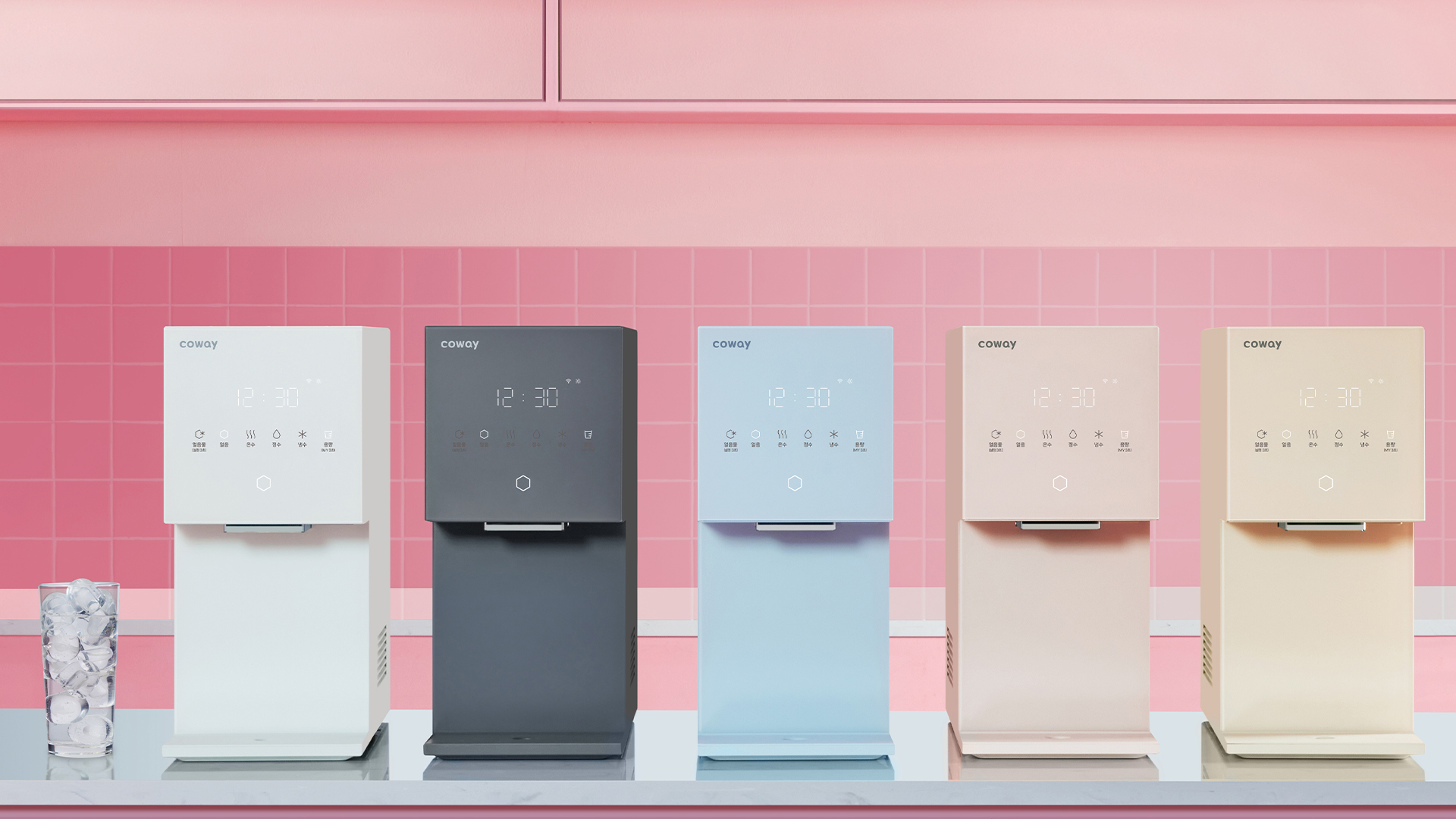 코웨이 아이콘 얼음정수기 미니(왼쪽부터 아이스 화이트, 아이스 그레이, 아이스 블루, 아이스 핑크, 아이스 베이지)